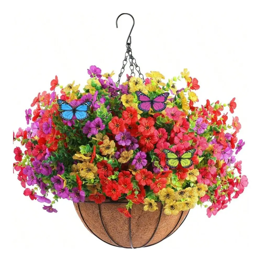 Set Artificial Hanging Flowers Basket Outdoor Decor, Fake Plants With nut Lining And 3pcs Artificial Butterflies, UV Protec
Set Artificial Hanging Flowers Basket Outdoor Decor, Fake Plants With nut Lining And 3pcs Artificial Butterflies, UV Protec