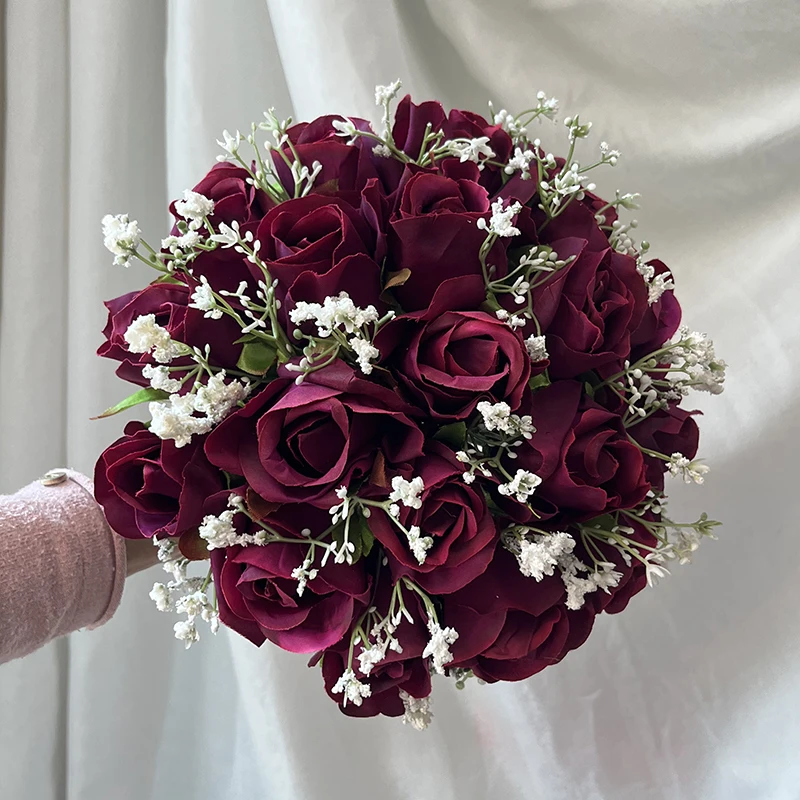 Burgundy Roses Bridal Bouquet Wedding Flowers Bouquets Silk Artificial Roses Baby's Breath Bridesmaids Bride Wedding Accessories
Burgundy Roses Bridal Bouquet Wedding Flowers Bouquets Silk Artificial Roses Baby's Breath Bridesmaids Bride Wedding Accessories
