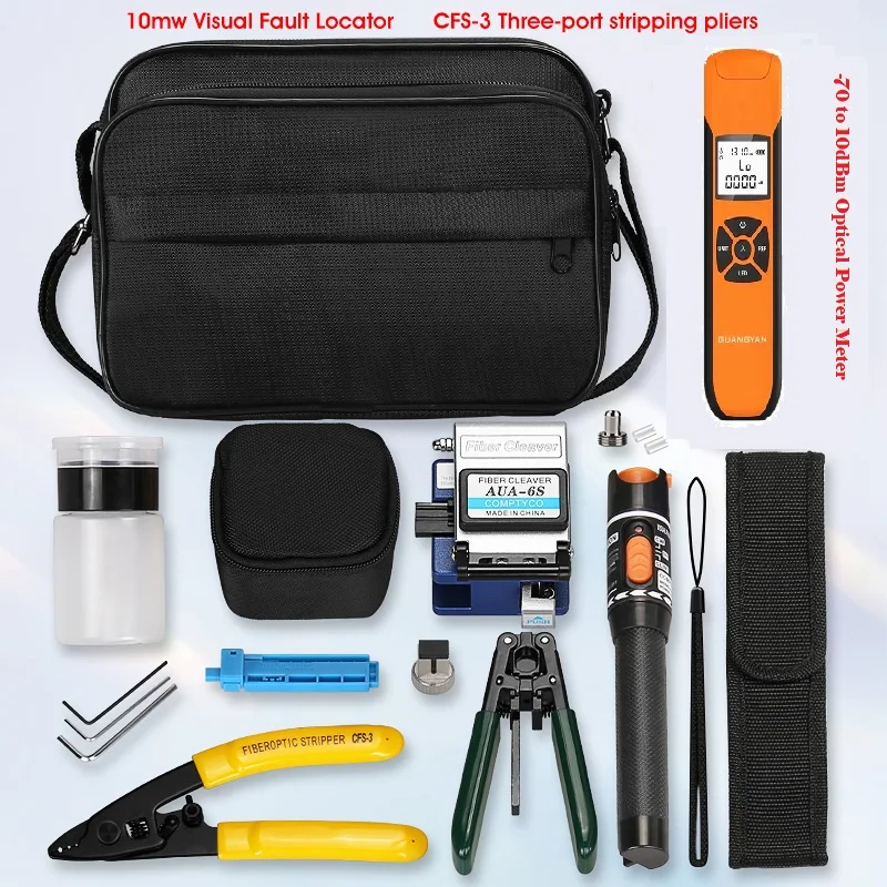 19pcs/set FTTH Fiber Optic Tool Kit with Fiber Cleaver -70~+10dBm Optical Power Meter Visual Fault Locator 10mw
19pcs/set FTTH Fiber Optic Tool Kit with Fiber Cleaver -70~+10dBm Optical Power Meter Visual Fault Locator 10mw