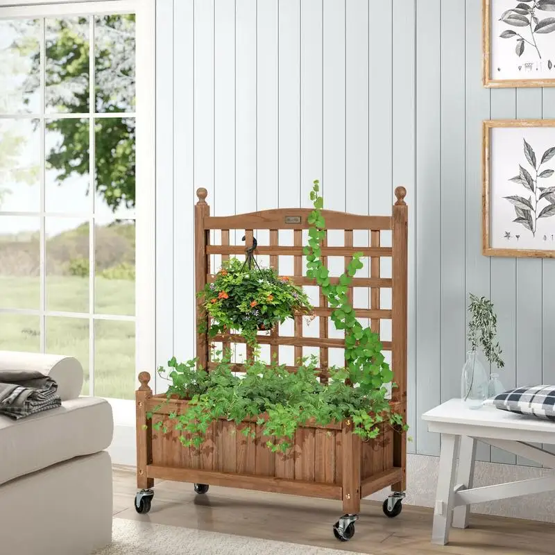 32in Wood Planter Box with Trellis Mobile Raised Bed for Climbing Plant
32in Wood Planter Box with Trellis Mobile Raised Bed for Climbing Plant