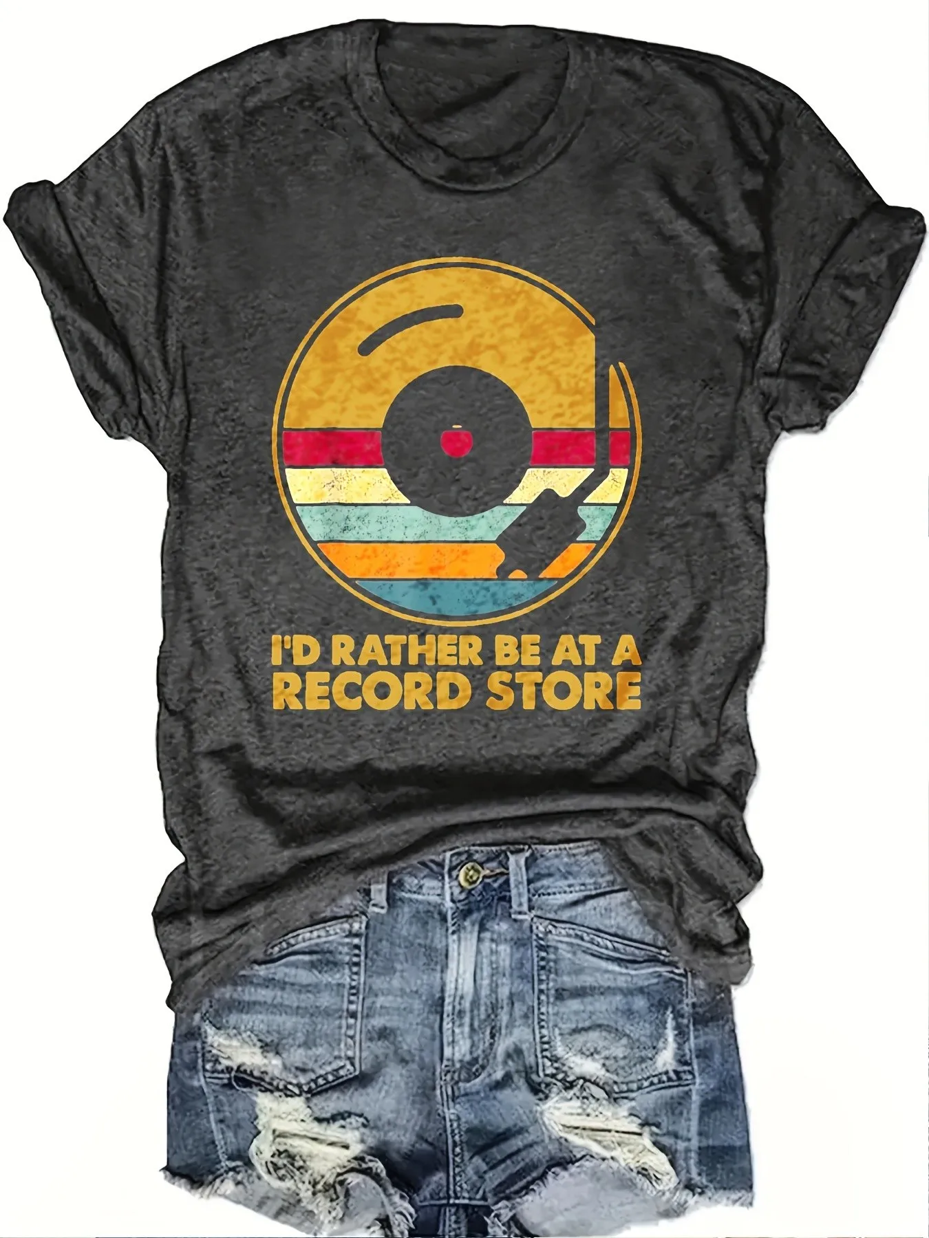 Plus size women's short sleeve T-shirt Vinyl Record With Color Stripes breathable fabric summer outfits women's clothing
Plus size women's short sleeve T-shirt Vinyl Record With Color Stripes breathable fabric summer outfits women's clothing