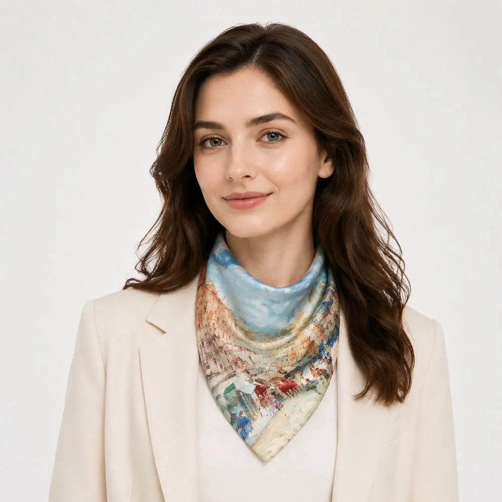 53cm 100% Natural Silk Scarf Women Vintage Street Watercolor Print Bandana Head Square Neckerchief Lady Choker Hairband Wrap
53cm 100% Natural Silk Scarf Women Vintage Street Watercolor Print Bandana Head Square Neckerchief Lady Choker Hairband Wrap