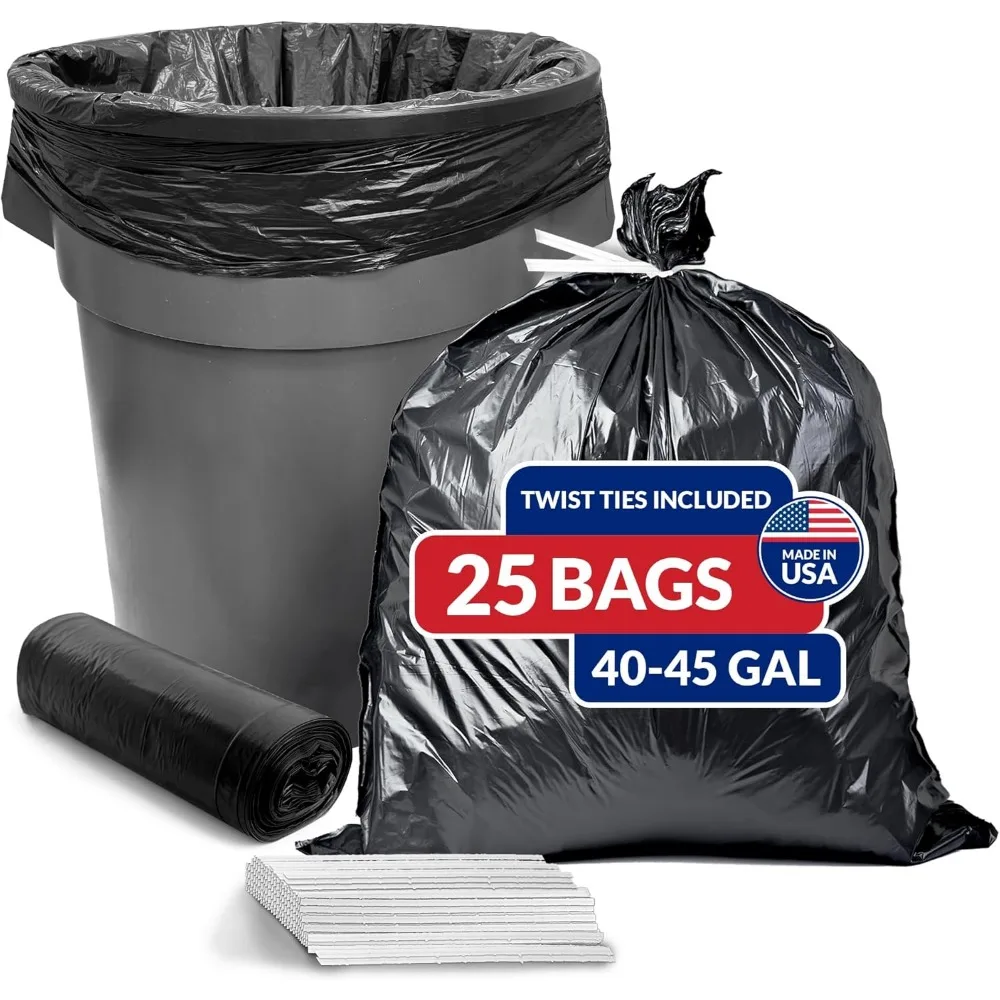 Heavy Duty 45 Gallon Black Trash Bags 25 Count Leak Proof with Twist Ties for Large Cleanups
Heavy Duty 45 Gallon Black Trash Bags 25 Count Leak Proof with Twist Ties for Large Cleanups