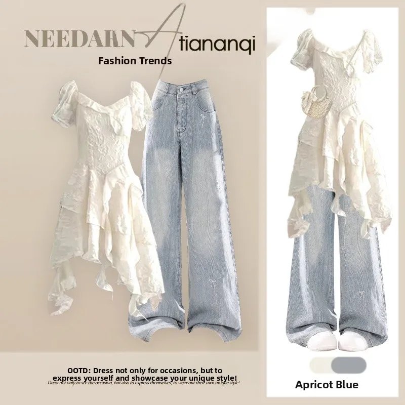 Summer 2026 Women's High Waist Denim Set with Lace Trim Fairy Skirt And Vintage Jeans Two Piece Suit Faionable Casual Outfit
Summer 2026 Women's High Waist Denim Set with Lace Trim Fairy Skirt And Vintage Jeans Two Piece Suit Faionable Casual Outfit