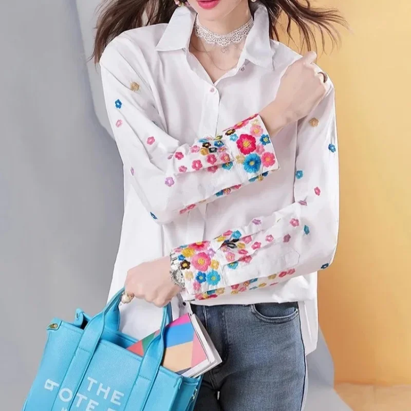 Spring Summer Large Size Chic Embroidery Beautiful Blouse Flower Sleeves Loose Fit Single Breasted White Shirts Holiday Wrap Top
Spring Summer Large Size Chic Embroidery Beautiful Blouse Flower Sleeves Loose Fit Single Breasted White Shirts Holiday Wrap Top