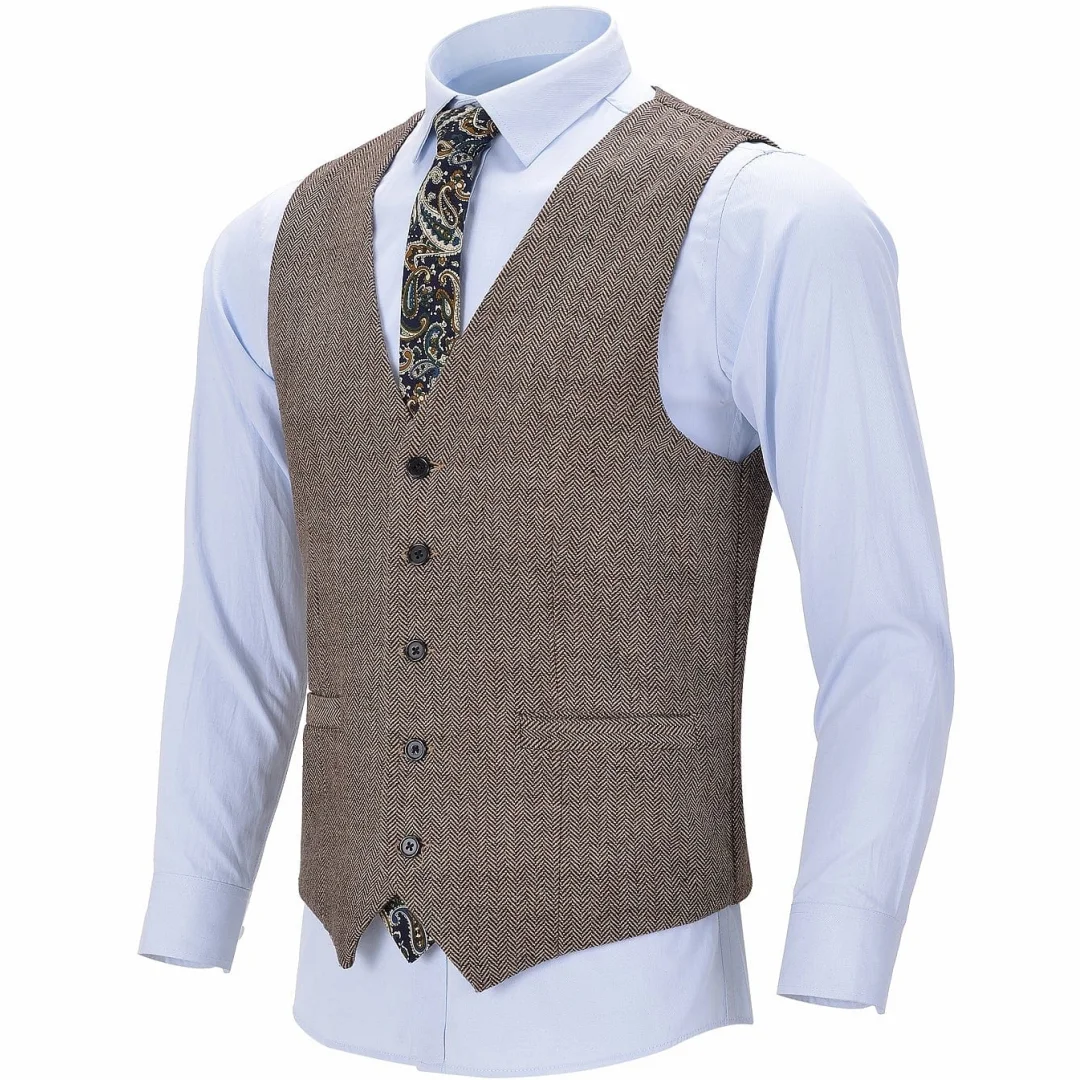 Men Vest Brown Herringbone Single Button V Neck Solid Waistcoat For Business Banquet Work Casual Daily Men Suit Vest
Men Vest Brown Herringbone Single Button V Neck Solid Waistcoat For Business Banquet Work Casual Daily Men Suit Vest