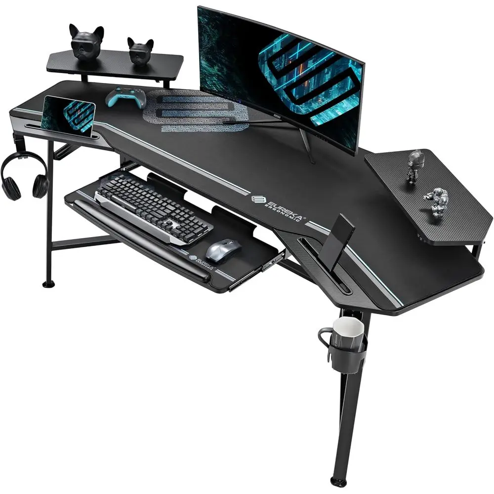 72 Large Gaming Desk with LED Lights, Keyboard Tray, Dual Monitor Stand, Cup Holder - Ideal for Streamers & Gamers in Black
72 Large Gaming Desk with LED Lights, Keyboard Tray, Dual Monitor Stand, Cup Holder - Ideal for Streamers & Gamers in Black