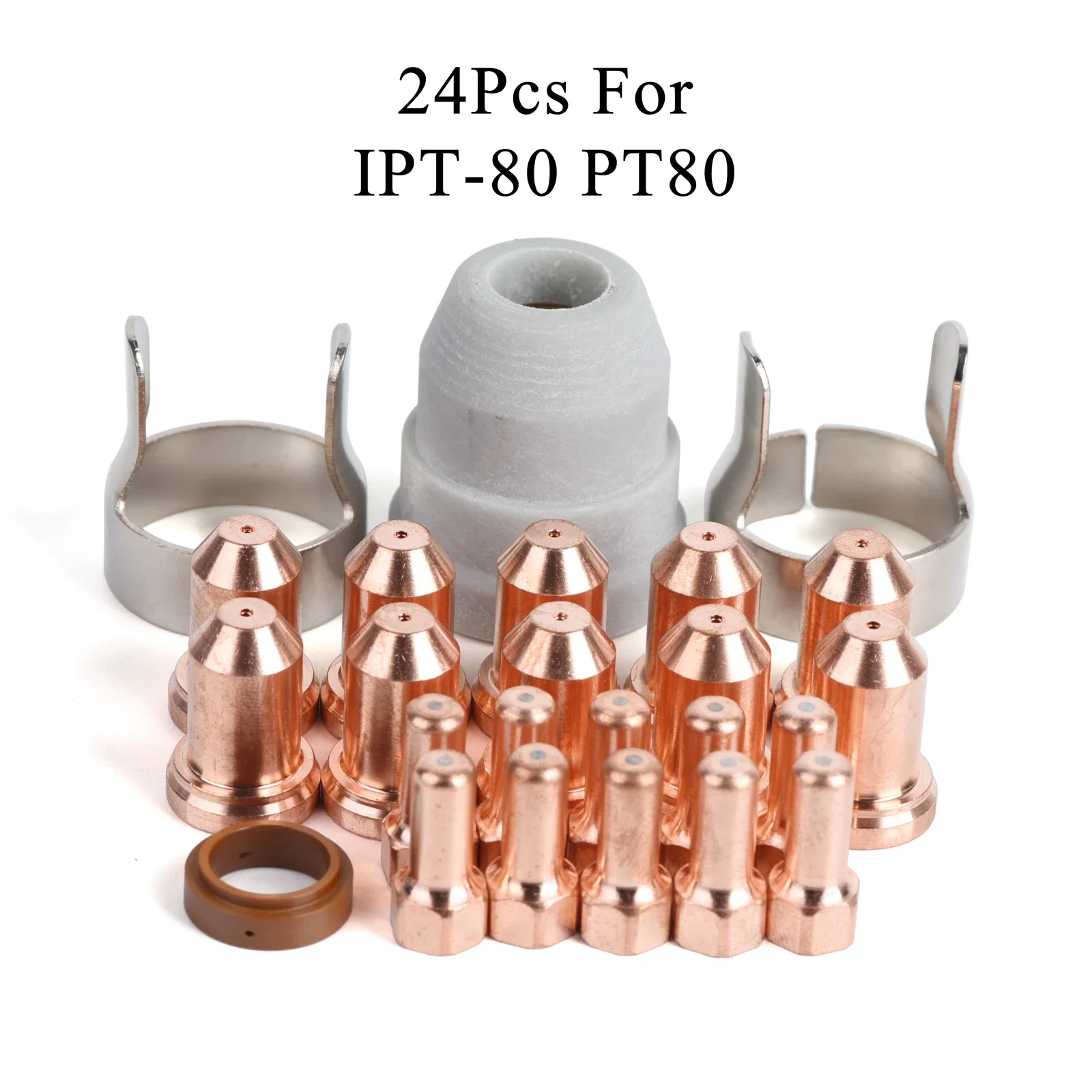 24Pcs PT-80 PT80 IPT-80 PTM-80 Electrode 52558 Nozzle 51311 Swirl Ring Shield Cap Standoff Fit Plasma Cutter Torch Consumables
24Pcs PT-80 PT80 IPT-80 PTM-80 Electrode 52558 Nozzle 51311 Swirl Ring Shield Cap Standoff Fit Plasma Cutter Torch Consumables