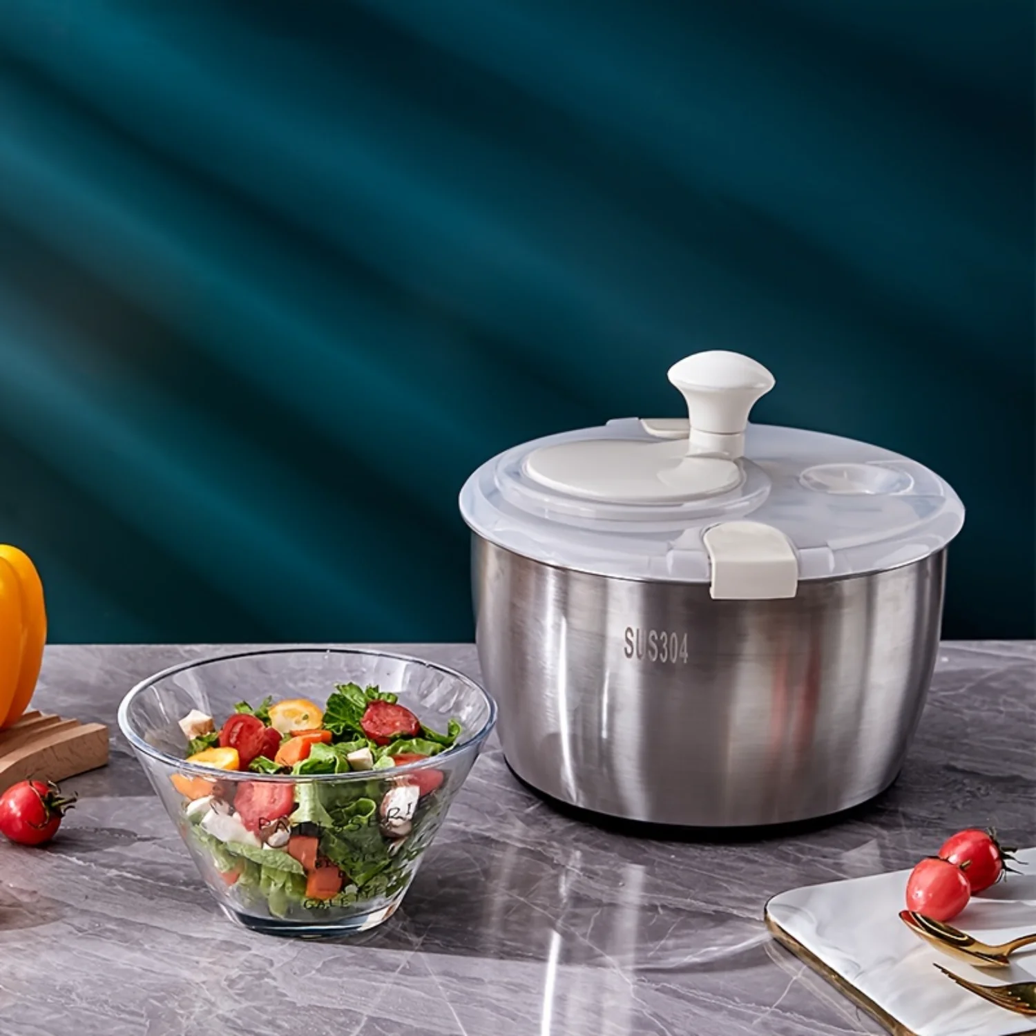 Stainless Steel Salad Spinner Dehydrator Manual Rotating Basket for Use - No Electricity Required
Stainless Steel Salad Spinner Dehydrator Manual Rotating Basket for Use - No Electricity Required