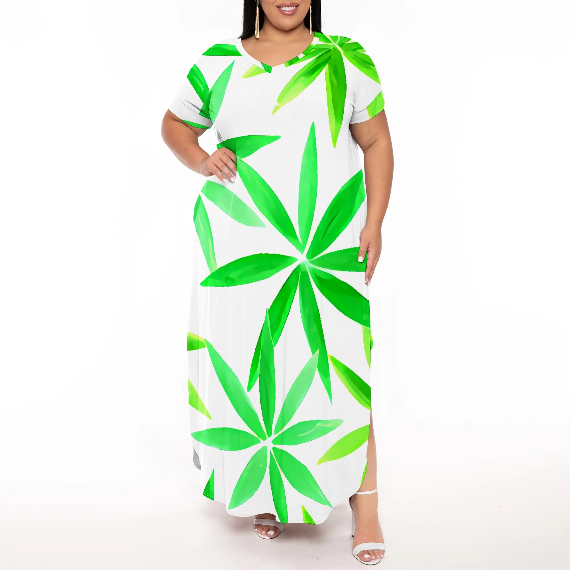 Plus Size Green Leaf Print Maxi Dress for Women Summer Short Sleeve V-Neck Casual Beach Style
Plus Size Green Leaf Print Maxi Dress for Women Summer Short Sleeve V-Neck Casual Beach Style