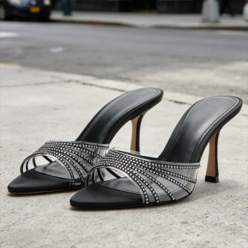 Rhinestone Detail High Heels Slippers for Woman Summer Sexy PVC Transparent Open Toe Slides Sandals Fashion Party Dress Shoes
Rhinestone Detail High Heels Slippers for Woman Summer Sexy PVC Transparent Open Toe Slides Sandals Fashion Party Dress Shoes