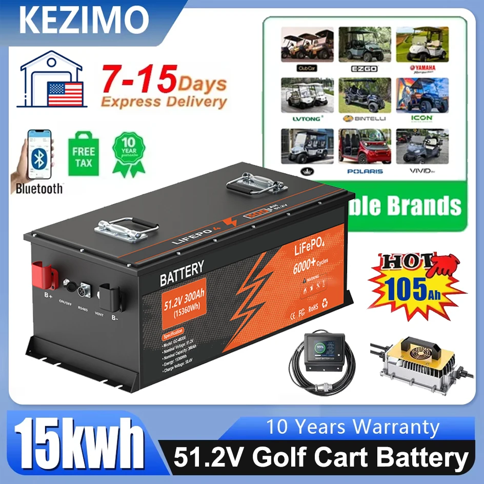 US STOCK LiFePO4 48V 300Ah Golf Cart Lithium Battery 15Kwh 6000+ Cycles 16S 200A Bluetooth BMS 51.2V 105Ah With Monitor Charger
US STOCK LiFePO4 48V 300Ah Golf Cart Lithium Battery 15Kwh 6000+ Cycles 16S 200A Bluetooth BMS 51.2V 105Ah With Monitor Charger