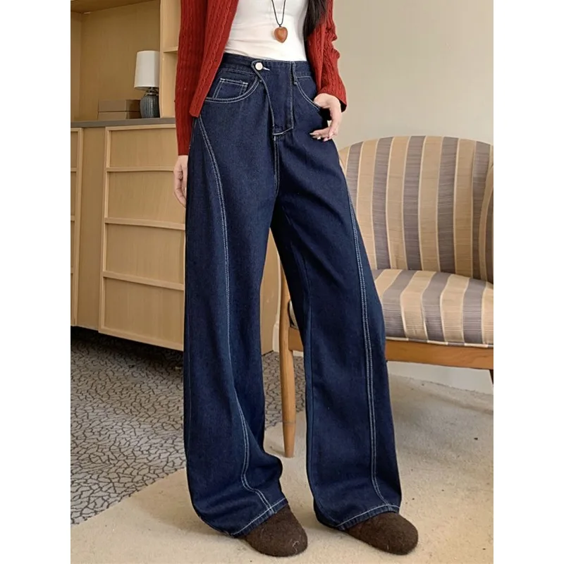 Womens High Waist Wide Leg Jeans Dark Blue Loose Casual Floor Length Trousers
Womens High Waist Wide Leg Jeans Dark Blue Loose Casual Floor Length Trousers