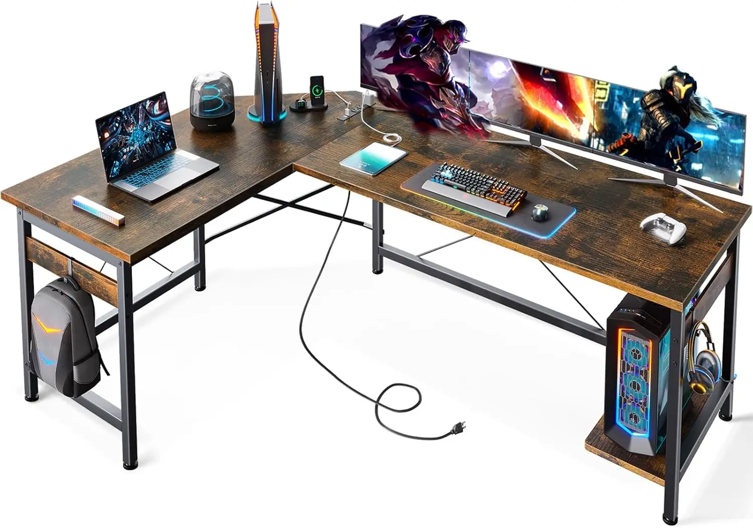 59" L Shaped Gaming Desk with Outlet, L Shaped Desk with CPU Stand, Corner Computer Desk, Home Office Desk, Writing De
59" L Shaped Gaming Desk with Outlet, L Shaped Desk with CPU Stand, Corner Computer Desk, Home Office Desk, Writing De