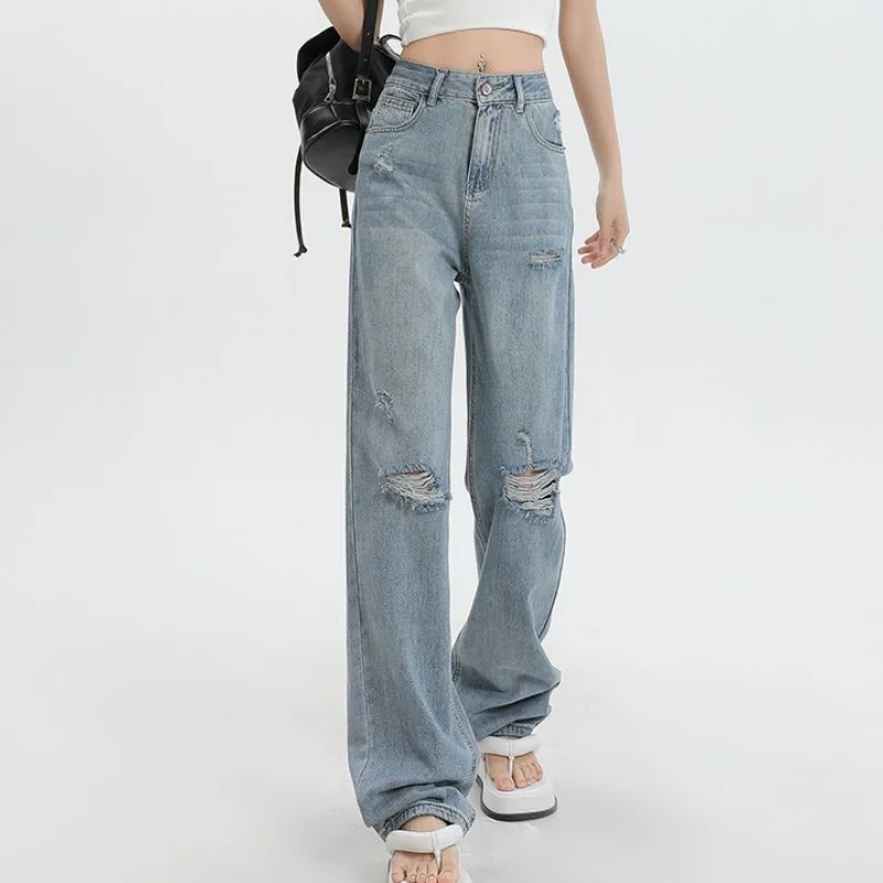 Female Chic Blue Ripped Straight Leg Jeans Girls Korean Fashion High Waist Denim Trousers Women Thin Loose Straight Leg Jeans
Female Chic Blue Ripped Straight Leg Jeans Girls Korean Fashion High Waist Denim Trousers Women Thin Loose Straight Leg Jeans