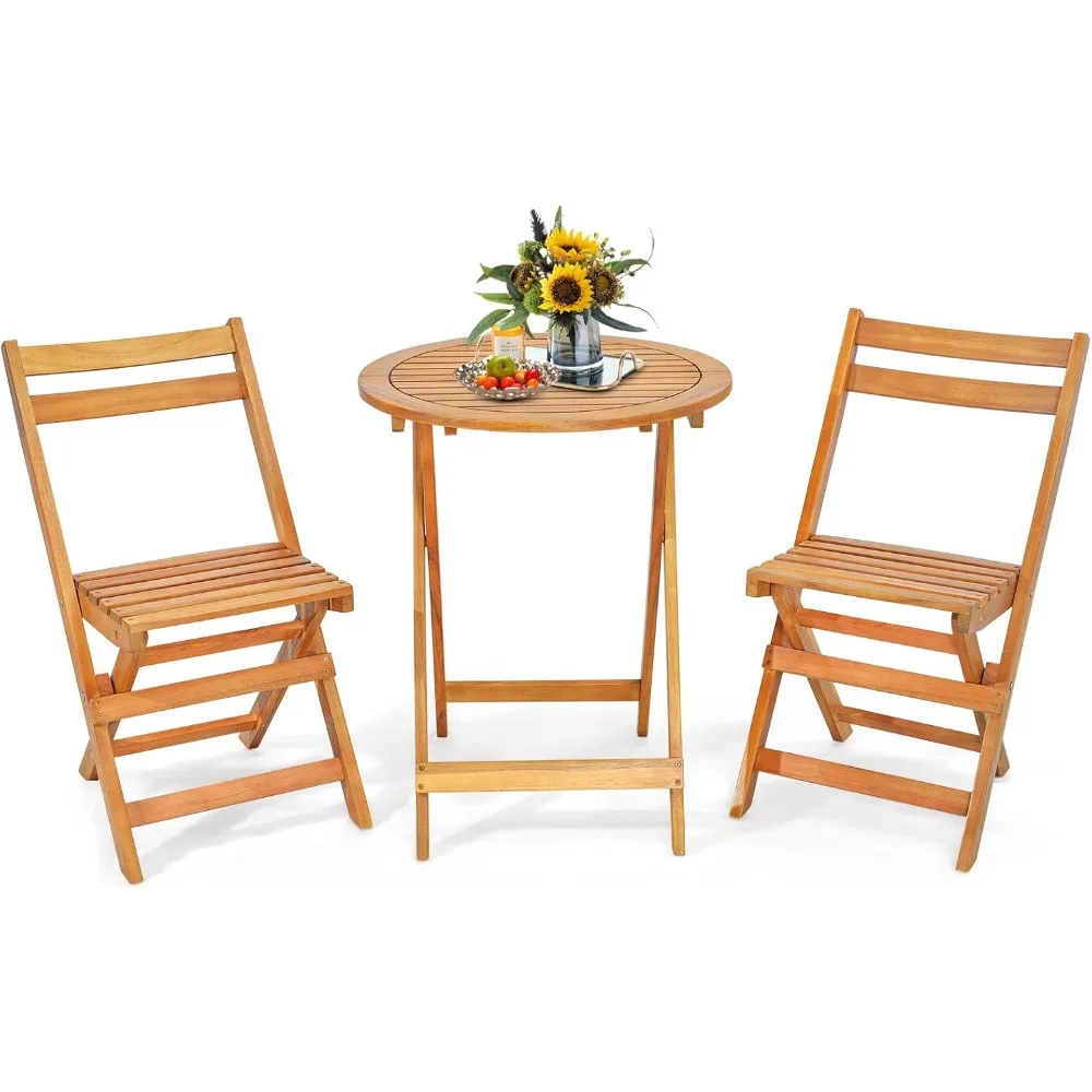 3 Pieces Folding Patio Bistro Set, Solid Acacia Wood Table and Chairs with Slatted Tabletop, Back & Seat, Foldable Outdoor Furn
3 Pieces Folding Patio Bistro Set, Solid Acacia Wood Table and Chairs with Slatted Tabletop, Back & Seat, Foldable Outdoor Furn