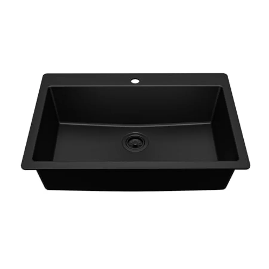 33" Drop-In Top Mount Quartz Composite Single Bowl Kitchen Sink in Black – Extra Deep 9" Basin, Heat Resistant, Sound Dampening
33" Drop-In Top Mount Quartz Composite Single Bowl Kitchen Sink in Black – Extra Deep 9" Basin, Heat Resistant, Sound Dampening