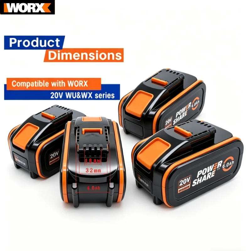 For Worx 20V 6.0Ah Lithium Battery Power Share WA3551 WA3553 Compatible with WU800 WX372 Cordless Power Tools
For Worx 20V 6.0Ah Lithium Battery Power Share WA3551 WA3553 Compatible with WU800 WX372 Cordless Power Tools