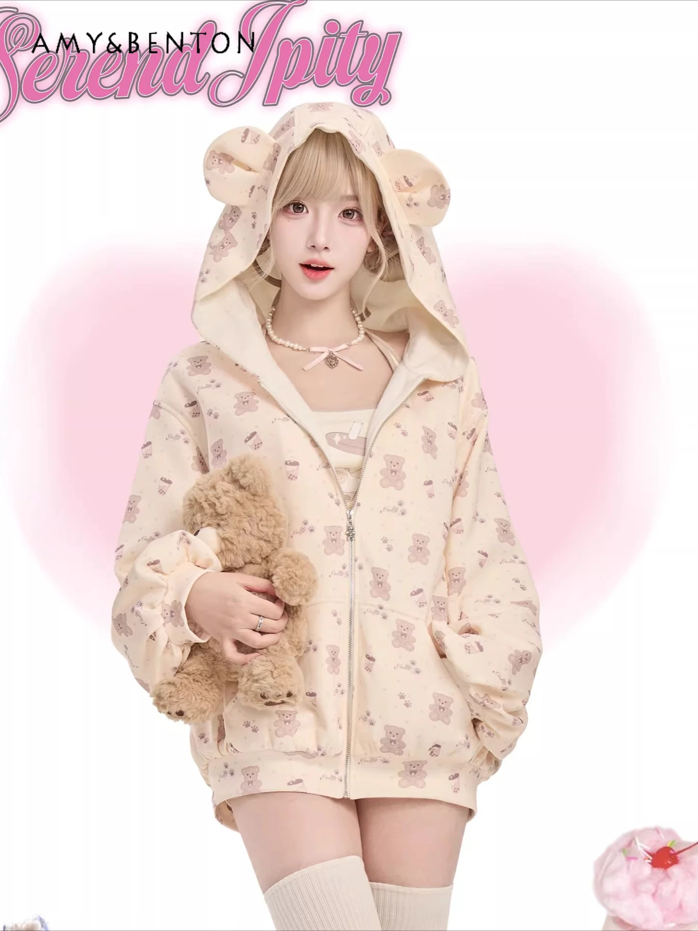 College-style Sweet Cute Cartoon Print Hoodie Sets New Spring Kawaii Halter Neck Tank Top Jacket Casual Shorts Three-piece Set
College-style Sweet Cute Cartoon Print Hoodie Sets New Spring Kawaii Halter Neck Tank Top Jacket Casual Shorts Three-piece Set