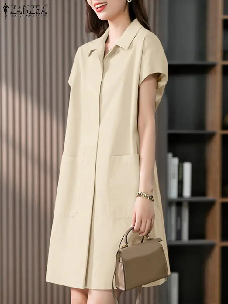 ZANZEA Office Lady Lapel Collar Mini Sundress Fashion Dresses Women Solid Short Sleeveless Vestidos Casual Pockets Loose Robes
ZANZEA Office Lady Lapel Collar Mini Sundress Fashion Dresses Women Solid Short Sleeveless Vestidos Casual Pockets Loose Robes