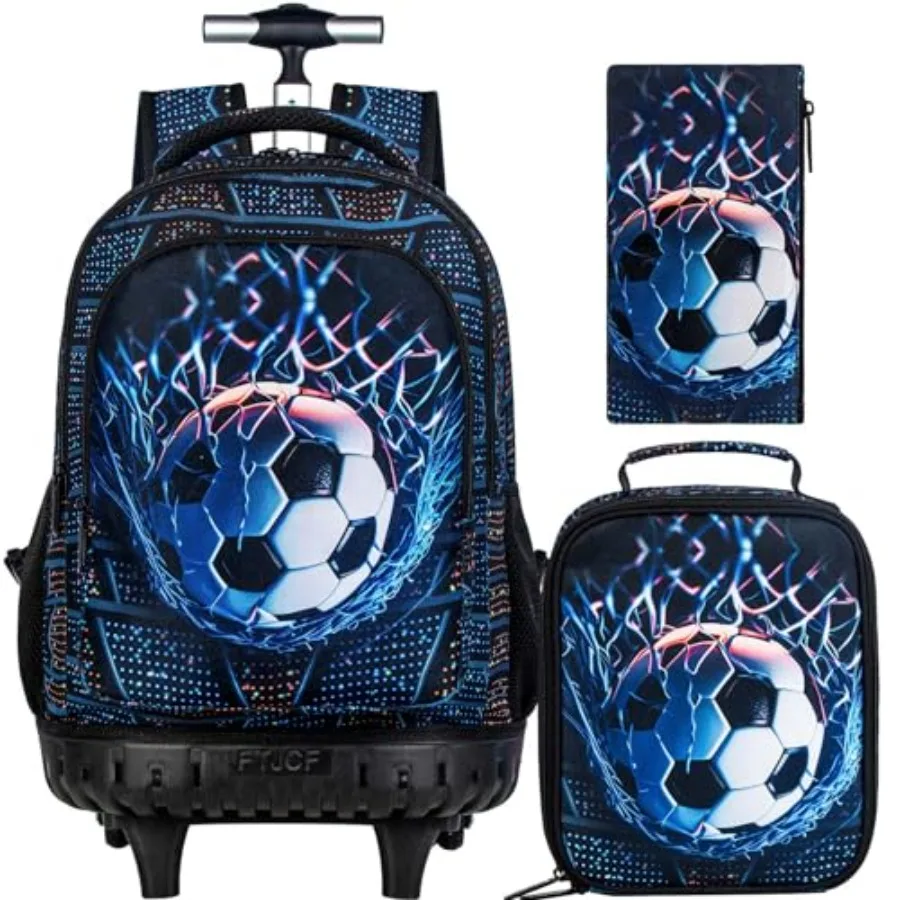 3PCS Soccer Rolling Backpack for Boys, School Backpacks with Wheels, Water Resistant Roller Wheeled Bookbag Set with Lunch Box
3PCS Soccer Rolling Backpack for Boys, School Backpacks with Wheels, Water Resistant Roller Wheeled Bookbag Set with Lunch Box