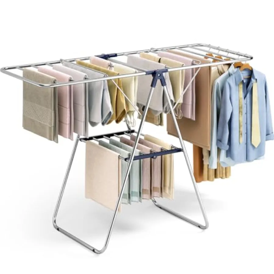 Stainless Steel Clothes Drying Rack Height-Adjustable Foldable Gullwing for Indoor Outdoor Use 56.4 D x 21.6 W x 39.3 H No Asse
Stainless Steel Clothes Drying Rack Height-Adjustable Foldable Gullwing for Indoor Outdoor Use 56.4 D x 21.6 W x 39.3 H No Asse