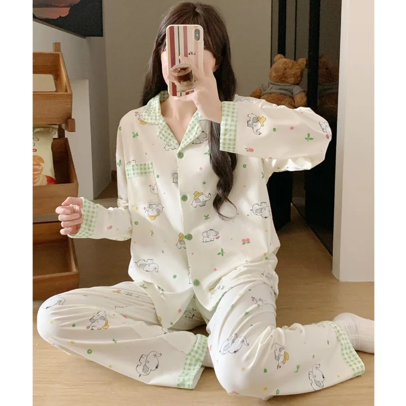 Spring/Autumn Korean-Style Cartoon Print Women's Pyjama Set Fashion Slim Y2K Comfort Soft Two-Piece Checkered Splice Loungewear
Spring/Autumn Korean-Style Cartoon Print Women's Pyjama Set Fashion Slim Y2K Comfort Soft Two-Piece Checkered Splice Loungewear
