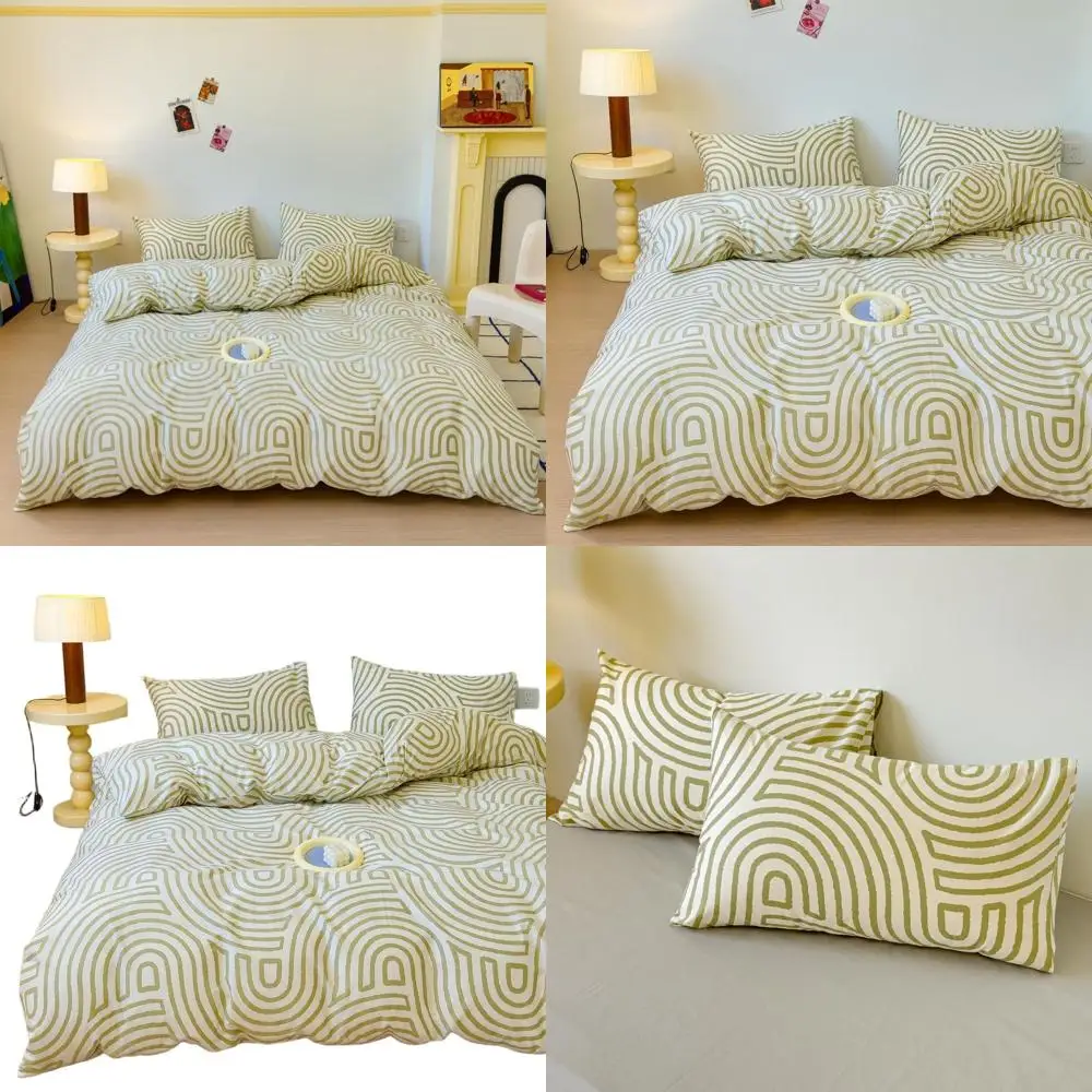 Queen Size 100% Cotton Duvet Cover Set - Yellow Green Curves on White with Stripes and Geometric Patterns, 2 Pillowcases, Suitab
Queen Size 100% Cotton Duvet Cover Set - Yellow Green Curves on White with Stripes and Geometric Patterns, 2 Pillowcases, Suitab