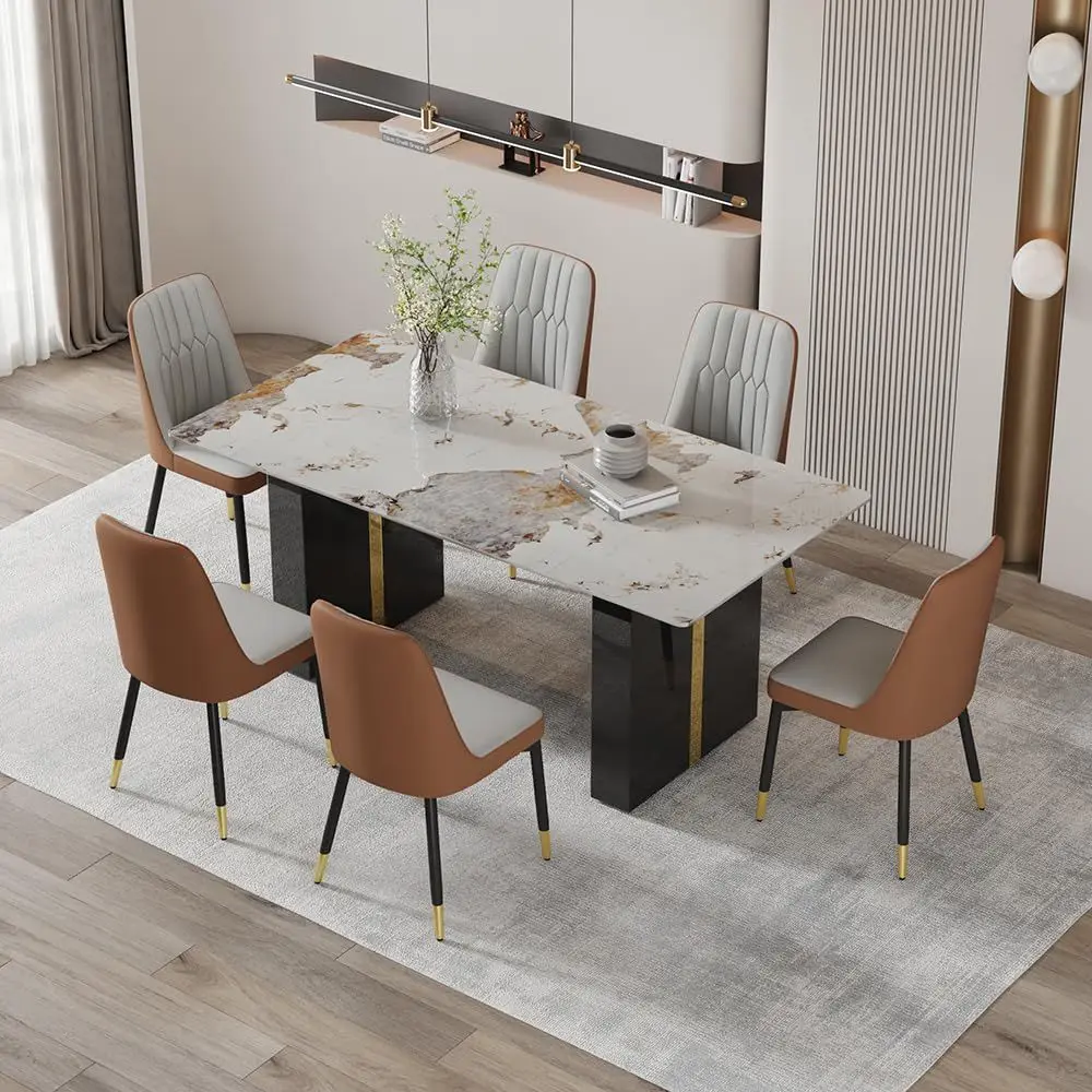 Modern Dining Table Set for 6Dining Room Sets for 6, Kitchen Faux Marble Table and PU Leather Chairs Set of 6 for Kitchen, Dini
Modern Dining Table Set for 6Dining Room Sets for 6, Kitchen Faux Marble Table and PU Leather Chairs Set of 6 for Kitchen, Dini