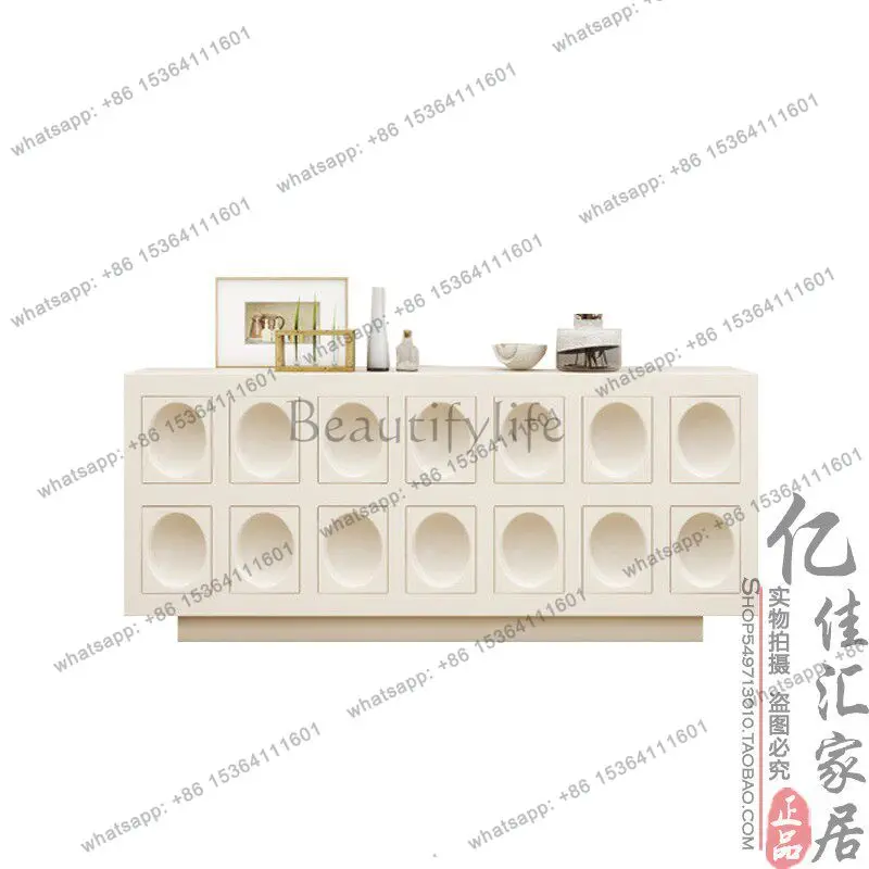 Modern paint, TV high cabinet, dining side porch, round engraved beige model storage cabinet
Modern paint, TV high cabinet, dining side porch, round engraved beige model storage cabinet