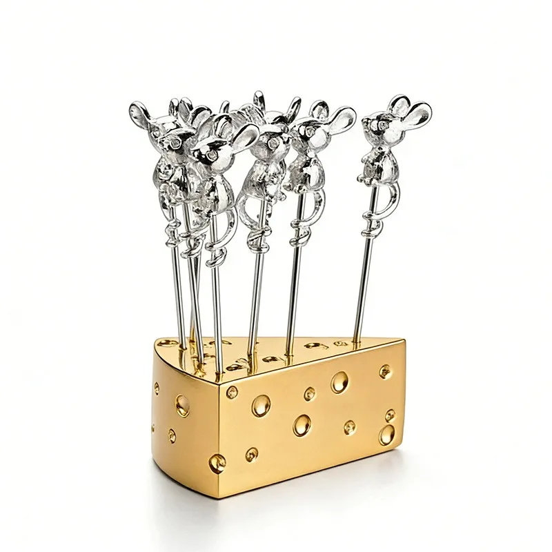 Stainless Steel Fruit Forks Set Mouse Shaped Creative Golden Cheese Holder Forks Home Kitchen Party Snack Decorative Tableware
Stainless Steel Fruit Forks Set Mouse Shaped Creative Golden Cheese Holder Forks Home Kitchen Party Snack Decorative Tableware