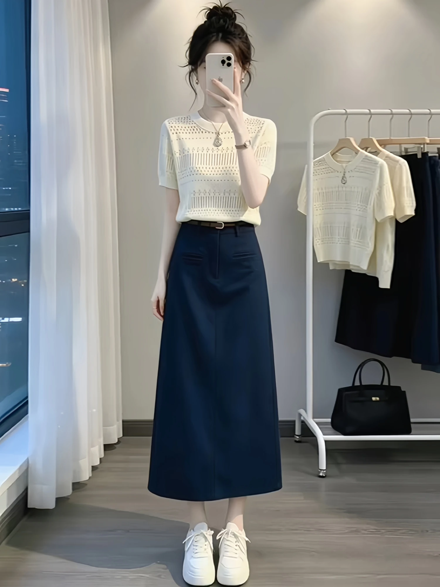 High Waist Knitted Hollow out Women's Top And Skirt Set Summer Casual Style Comfortable Medium Thickness round Neck Short Sleeve
High Waist Knitted Hollow out Women's Top And Skirt Set Summer Casual Style Comfortable Medium Thickness round Neck Short Sleeve