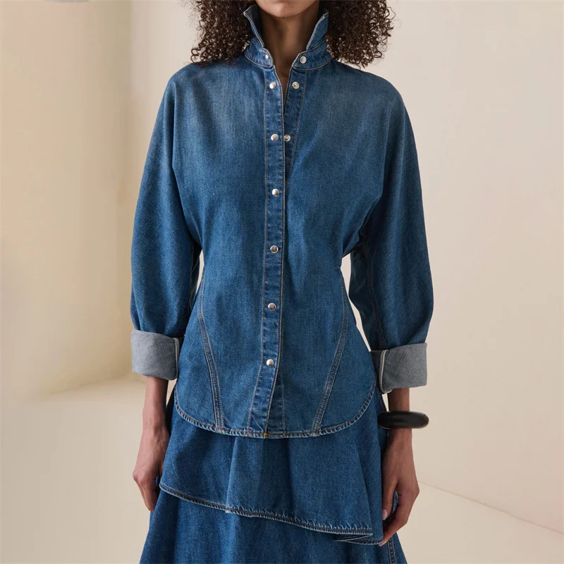 Women's shirt New autumn 2025 single breasted slim fit lapel long sleeved top cotton blend Women's blouse Denim shirt Thin coat
Women's shirt New autumn 2025 single breasted slim fit lapel long sleeved top cotton blend Women's blouse Denim shirt Thin coat