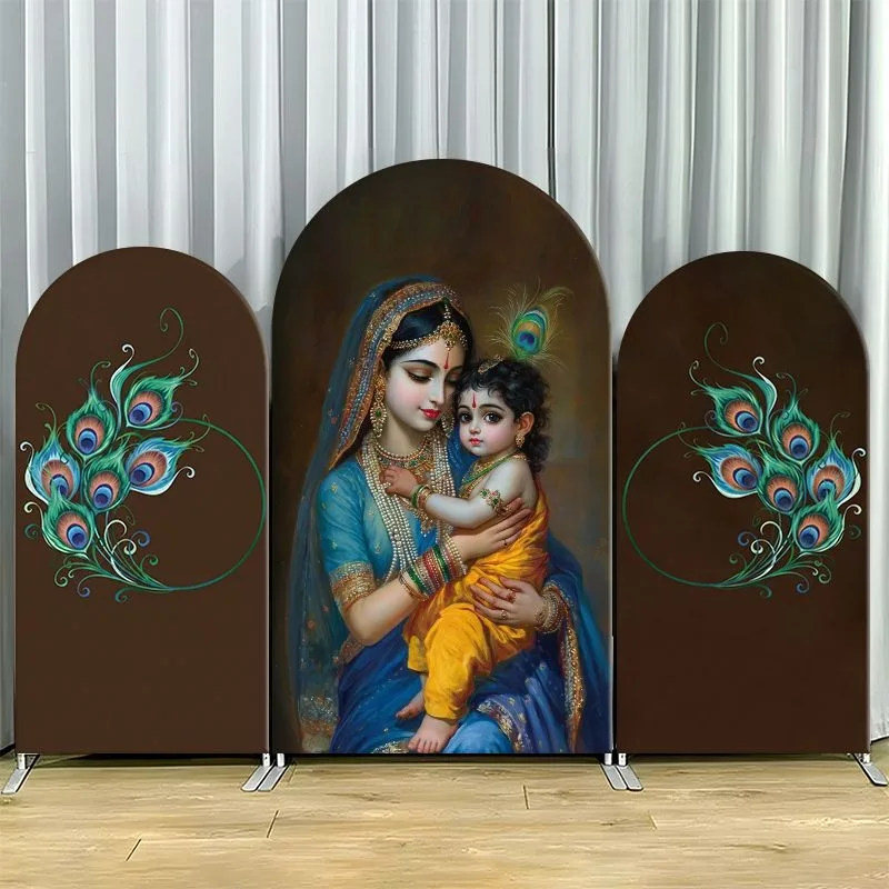 Single Side Arch Backdrop Cover Elegant Peacock Theme Party Backdrop Featuring Divine Mother and Child in Traditional Attire
Single Side Arch Backdrop Cover Elegant Peacock Theme Party Backdrop Featuring Divine Mother and Child in Traditional Attire