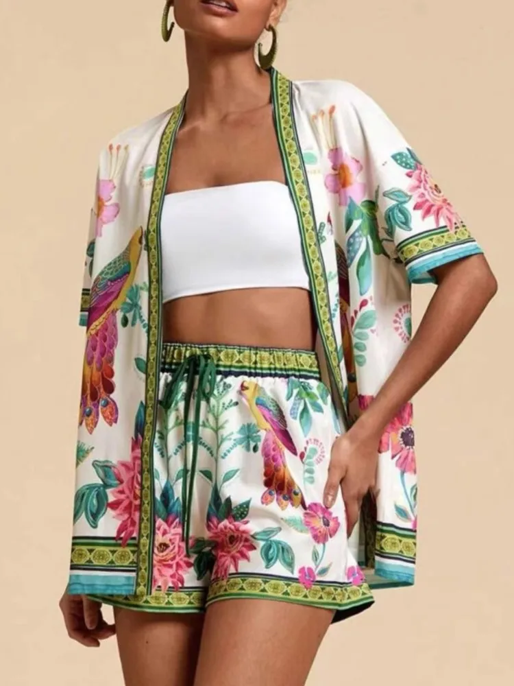Fashion Women's Printed Two Pieces Sets 2025 New Summer Casual Beach Style Holiday Shirt Tops+Shorts 2pcs Outfit Female Clothing
Fashion Women's Printed Two Pieces Sets 2025 New Summer Casual Beach Style Holiday Shirt Tops+Shorts 2pcs Outfit Female Clothing