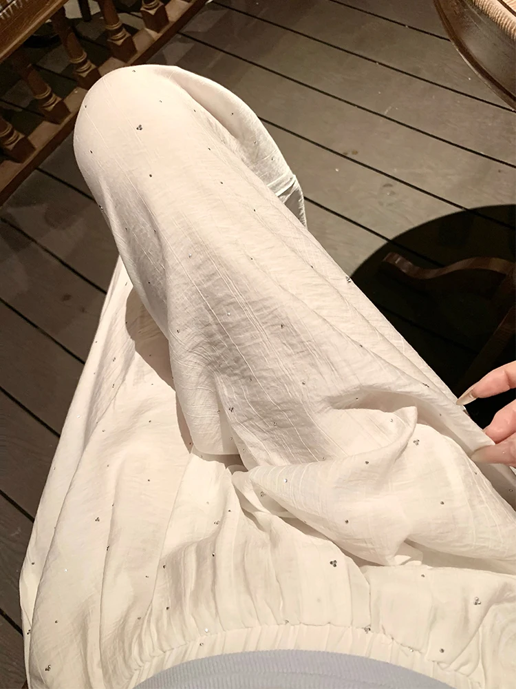 Casual Diamond Embellied Loose Wide Leg Pants Women's Summer Thin Long Trousers Cotton Linen Sle Comfortable High Waist
Casual Diamond Embellied Loose Wide Leg Pants Women's Summer Thin Long Trousers Cotton Linen Sle Comfortable High Waist