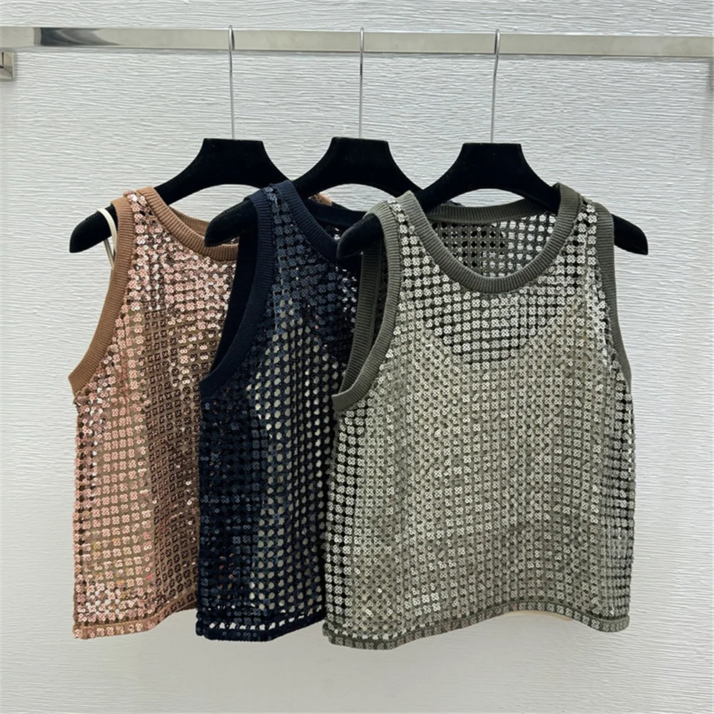 Women's Open-Knit Sequin Sleeveless Vest Summer Arrival Knitted Tank Top (Outerwear Style)
Women's Open-Knit Sequin Sleeveless Vest Summer Arrival Knitted Tank Top (Outerwear Style)