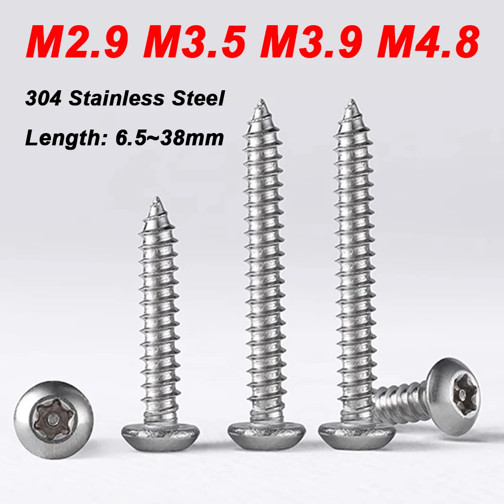 10pc M2.9 M3.5 M3.9 M4.8 304 Stainless Steel Six Lobe Torx Pan Round Head with Pin Security Self-tapping Wood Screw Non-standard
10pc M2.9 M3.5 M3.9 M4.8 304 Stainless Steel Six Lobe Torx Pan Round Head with Pin Security Self-tapping Wood Screw Non-standard