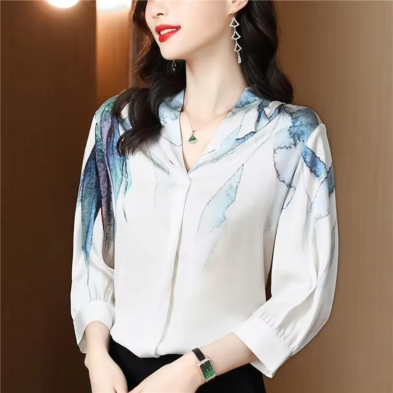 Unique Clothing French Style White Shirt Three-Quarter Printed High-End Silk Short Sleeve Summer Women Mulberry
Unique Clothing French Style White Shirt Three-Quarter Printed High-End Silk Short Sleeve Summer Women Mulberry