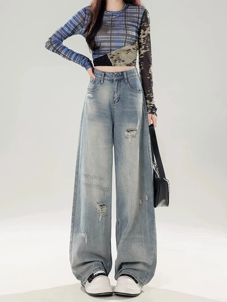 American Style Vintage Ripped Denim Jeans Women High Waist Straight Leg Loose Fit Summer Autumn plus Size Wide Leg Pants
American Style Vintage Ripped Denim Jeans Women High Waist Straight Leg Loose Fit Summer Autumn plus Size Wide Leg Pants