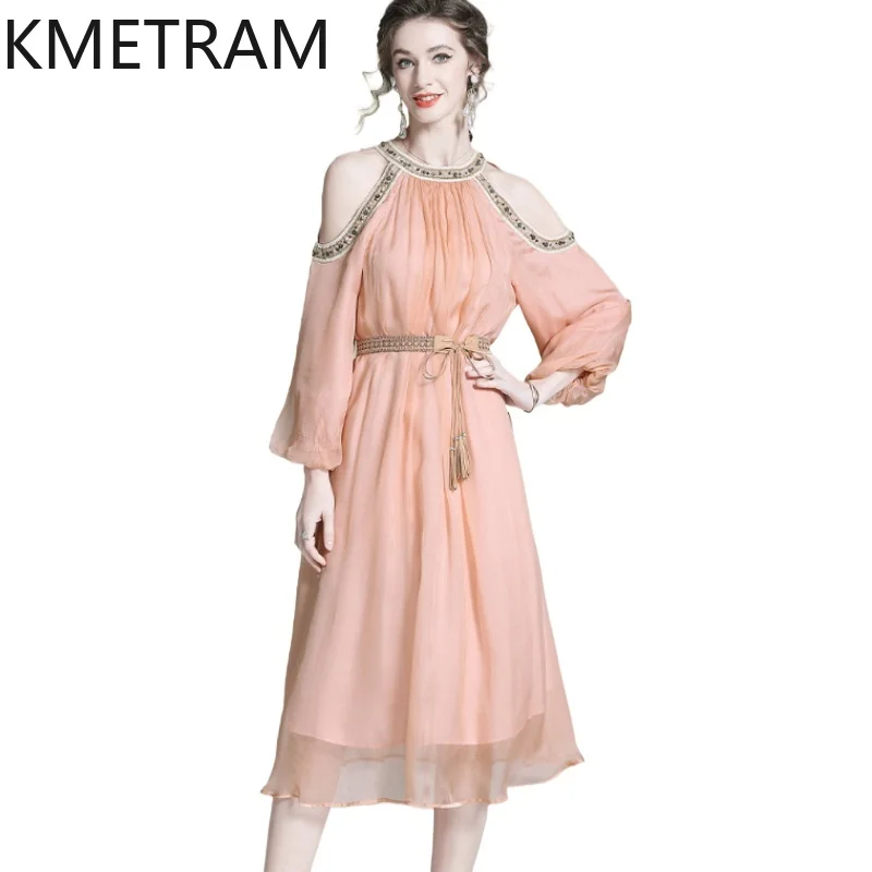 KMETRAM 100% Mulberry Silk Long Dresses for Women Vacation Cold-shoulder Dress Elegant Summer Frocks Women Clothing 2026 원피스
KMETRAM 100% Mulberry Silk Long Dresses for Women Vacation Cold-shoulder Dress Elegant Summer Frocks Women Clothing 2026 원피스