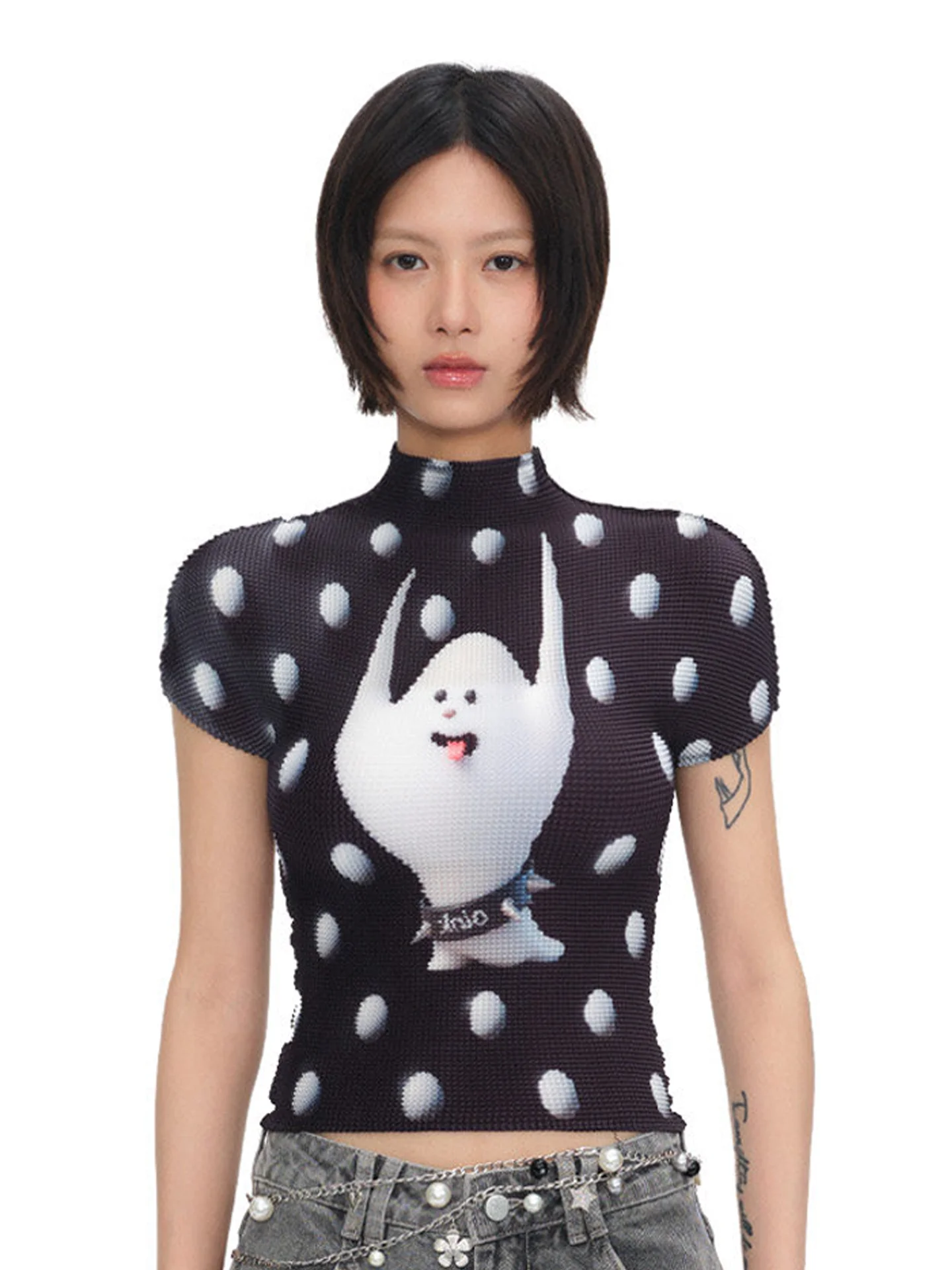 Oink Oink Polka Dot Ghost Graffiti Folded Sleeve Short T-Shirt Women's Regular Shoulder Summer Casual Style Polyester Fiber
Oink Oink Polka Dot Ghost Graffiti Folded Sleeve Short T-Shirt Women's Regular Shoulder Summer Casual Style Polyester Fiber