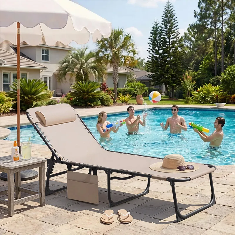Teslin Foldable Lounge Chair, Outdoor Chaise Lounge with Sauna, 5-Position Adjustable Beach Chair, Beige
Teslin Foldable Lounge Chair, Outdoor Chaise Lounge with Sauna, 5-Position Adjustable Beach Chair, Beige