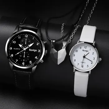 패션 다용도 크리에이티브 맞춤형 남녀 커플 시계, 쿼츠 시계, 사랑 펜던트 목걸이 조합 세트, 4 개