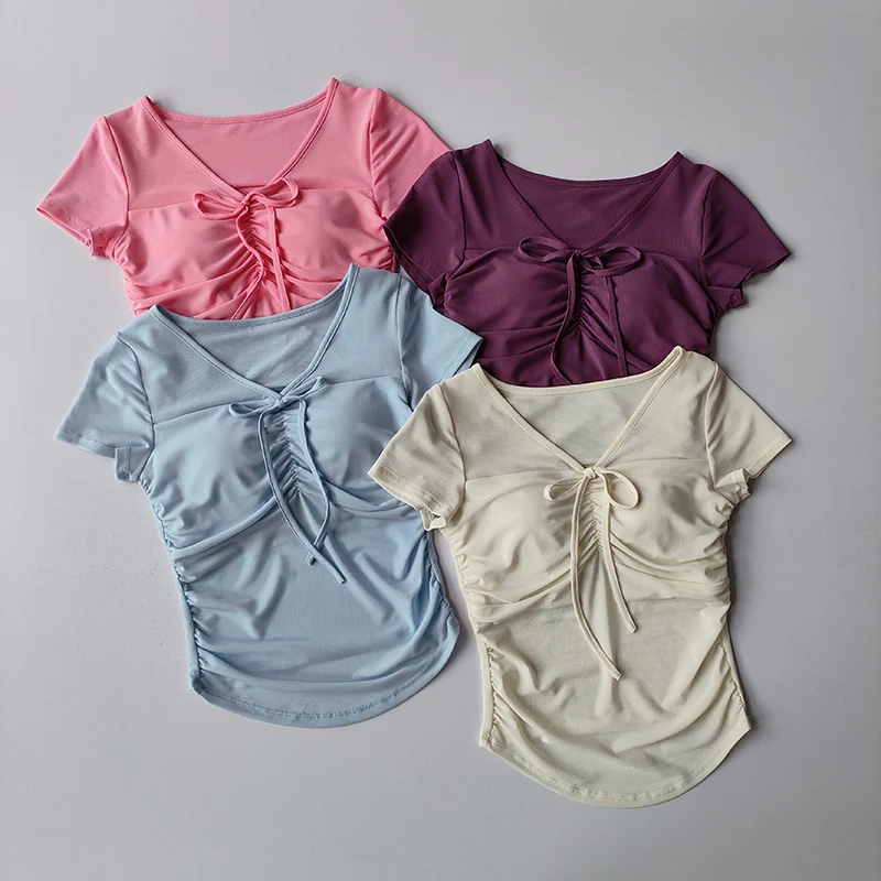Mesh Sexy Sports Yoga Suit Short-sleeved Women's V-neck Pilates Training Breathable with Chest Pad Slimming Body Shirts Clothing
Mesh Sexy Sports Yoga Suit Short-sleeved Women's V-neck Pilates Training Breathable with Chest Pad Slimming Body Shirts Clothing