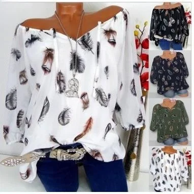 Large Size Women's Feather Print Street Style Shirt Five Sleeve Mid-Length Collarless Casual Fashion Ladies' Top
Large Size Women's Feather Print Street Style Shirt Five Sleeve Mid-Length Collarless Casual Fashion Ladies' Top