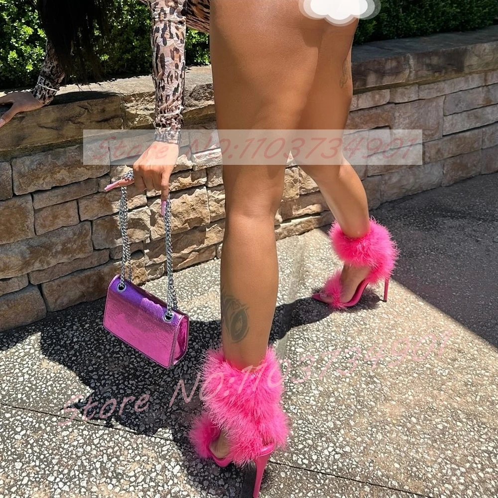 Pink Satin Furry Feather Sandals Women Sexy Ankle Strap Pointed Toe Stiletto Heels Sandals Feminine Fashion Summer Footwear
Pink Satin Furry Feather Sandals Women Sexy Ankle Strap Pointed Toe Stiletto Heels Sandals Feminine Fashion Summer Footwear