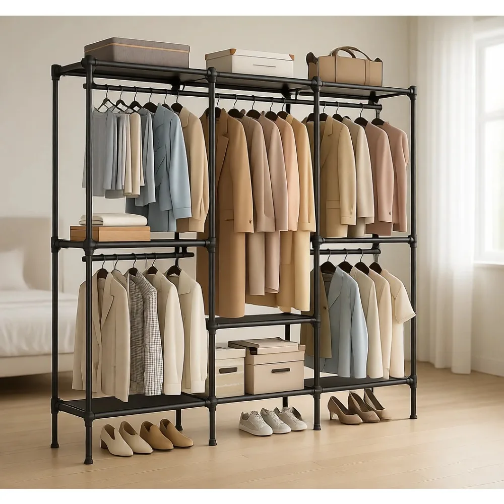 Portable Heavy Duty Clothes Rack with Hanging Rails and Shelves 79.9 Inches Tall 297 lb Load Easy Assembly for Bedroom
Portable Heavy Duty Clothes Rack with Hanging Rails and Shelves 79.9 Inches Tall 297 lb Load Easy Assembly for Bedroom