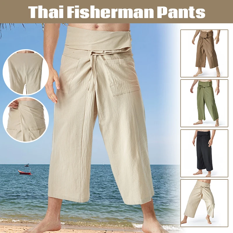 Men's Linen Thai Fisherman Pants Loose Harem Trousers Drawstring Wide Leg Solid Color Casual Beach Yoga Summer Pirate Pants
Men's Linen Thai Fisherman Pants Loose Harem Trousers Drawstring Wide Leg Solid Color Casual Beach Yoga Summer Pirate Pants