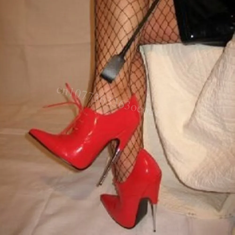 Red Lace up Metal Heels Pumps Pointed Toe Patent Leather Shoes for Women Thin High Heels Fashion Shoes 2025 Zapatos Para Mujere
Red Lace up Metal Heels Pumps Pointed Toe Patent Leather Shoes for Women Thin High Heels Fashion Shoes 2025 Zapatos Para Mujere